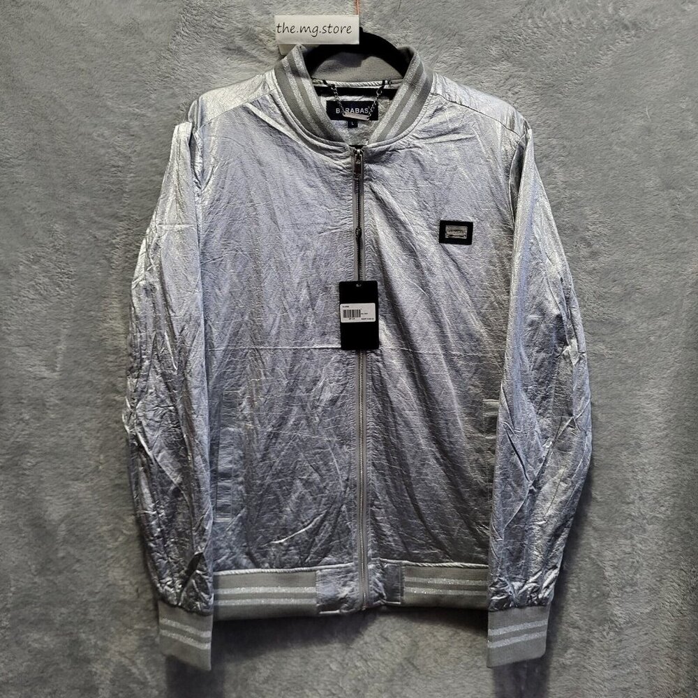 Barabas  Journey Polyester Long Sleeve Silver Bomber Jacket Men's Sz L BJ2000